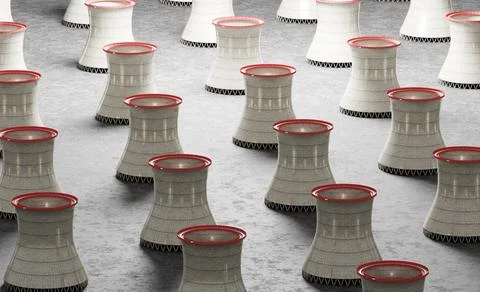 Multiple nuclear cooling towers creating abstract pattern 库存照片