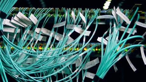 Multiple numbered wires plugged into servers 動画素材 112169245