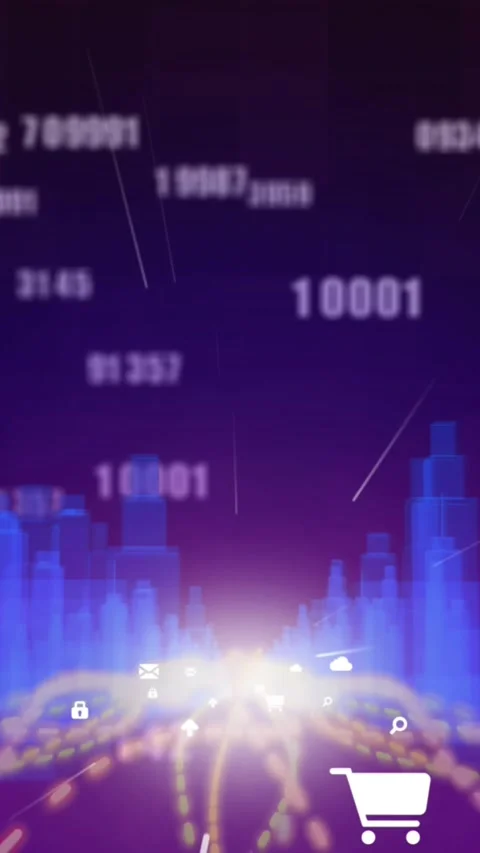 Multiple numbers changing against 3D city model on purple background Stock Footage 319514143