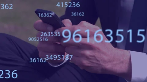 Multiple numbers changing against mid section of man using smartphone Stock Footage 141701839