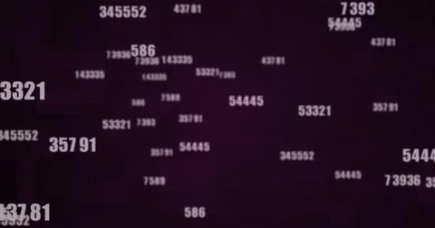 Multiple numbers changing against squares on purple background Stock Illustration