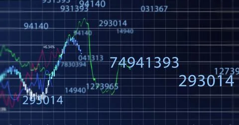 Multiple numbers changing over financial data processing against blue background Stock Illustration