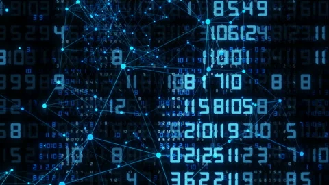 Multiple numbers moving with connected nodes in cyberspace Stock Footage 199114115
