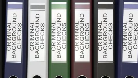 Multiple office folders with Criminal background check text labels 3D rendering 스톡 일러스트