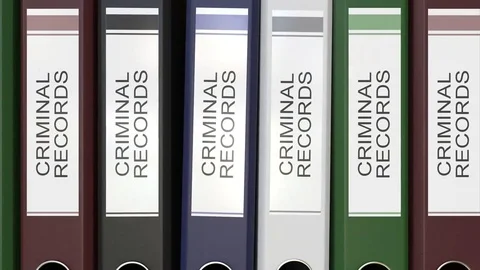 Multiple office folders with Criminal records text labels 3D rendering Stock Footage 74509940