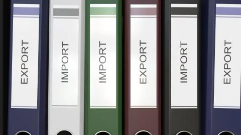 Multiple office folders with Import and Export text labels 3D rendering Illustrazione stock