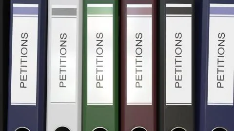 Multiple office folders with Petitions text labels 3D rendering Stock Illustration
