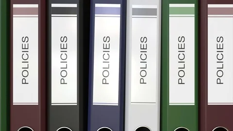 Multiple office folders with Policies text labels 3D rendering Stock Footage 74510886