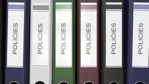 Multiple office folders with Policies text labels 3D rendering 스톡 일러스트