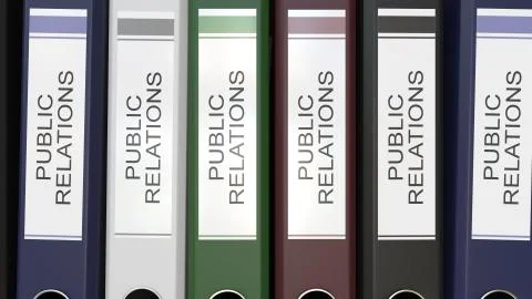 Multiple office folders with Public relations text labels 3D rendering Illustrazione stock