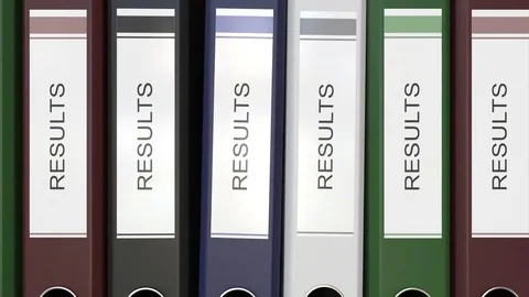 Multiple office folders with Results text labels 3D rendering Stock Footage 74510861