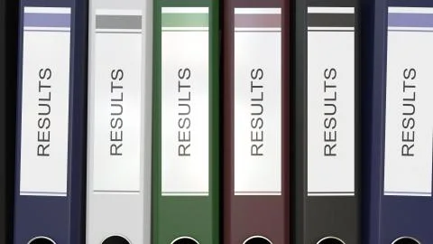 Multiple office folders with Results text labels 3D rendering 스톡 일러스트