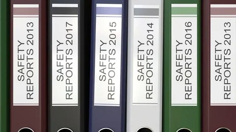 Multiple office folders with Safety reports text labels 3D rendering different Stock Footage 74510592