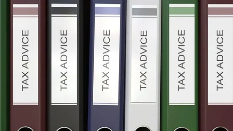 Multiple office folders with Tax advice text labels 3D rendering Stock Footage 74503877