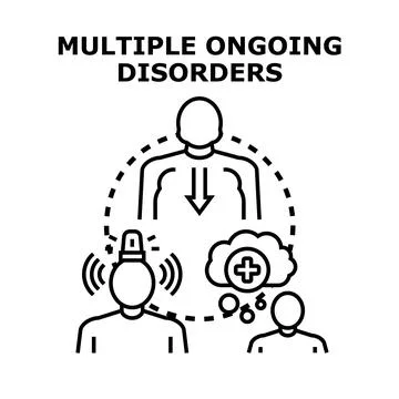 Multiple ongoing disorders affecting people's mental and physical health Stock Illustration