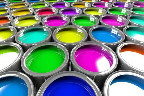Multiple open cans with different paint Stock Illustration