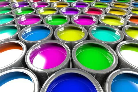 Multiple open paint cans. Stock Illustration
