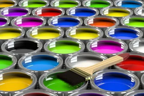 Multiple open paint cans. Stock Illustration