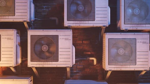 Multiple outdoor air-conditioner units on the wall. Stock Footage 92330272