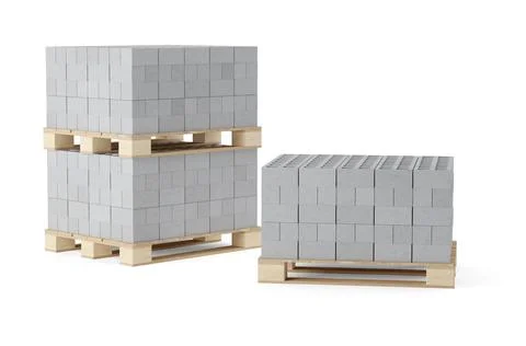 Multiple pallets of cement or concrete brick stones stacked on white backgr.. Stock Illustration