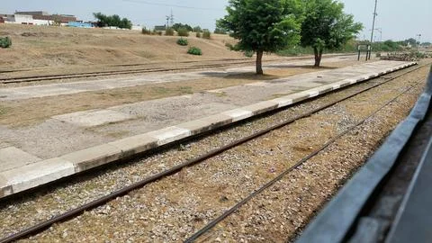 Multiple Parallel Railway Tracks Extending Through Rural Landscape Green Fields Fotos Stock