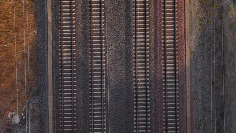Multiple parallel railway tracks upwards pan Stock-Footage 332197244