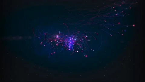 Multiple Particle Animation From Left Side Center On Dark Background In 4K Stock Footage 235828244