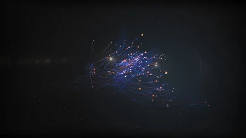 Multiple Particle Animation From Right Side Center On Dark Background In 4K Stock Footage 235723782