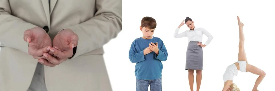 Multiple people of different professions against copy space on white background Stock Photos