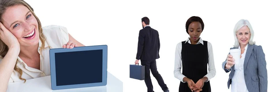 Multiple people of different professions against copy space on white background Stock Photos