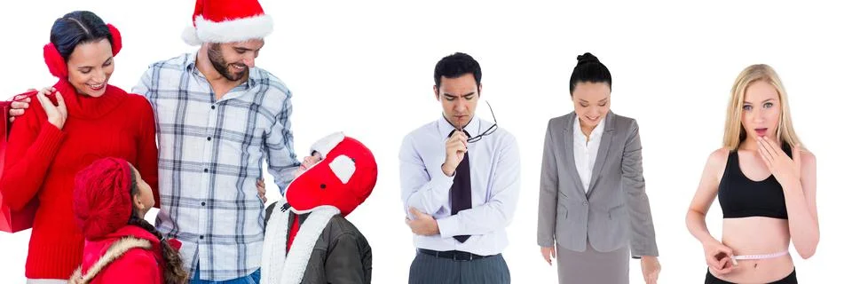 Multiple people of different professions against copy space on white background Stock Photos