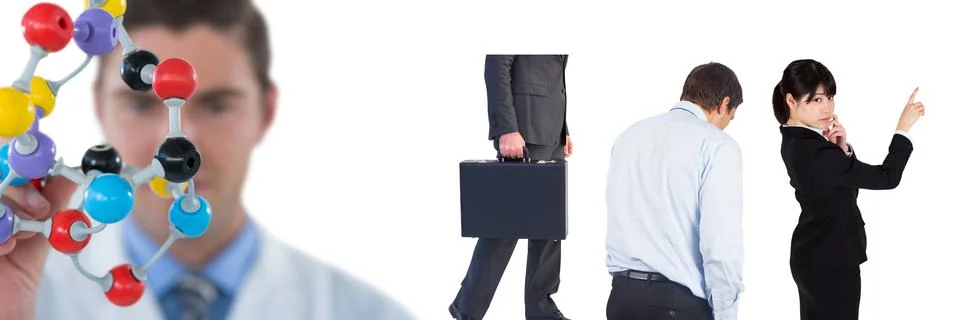 Multiple people of different professions against copy space on white background Stock Photos