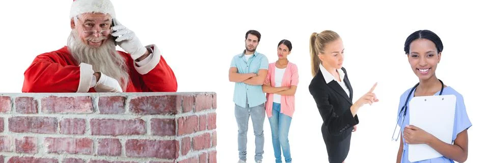 Multiple people of different professions against copy space on white background Stock Photos