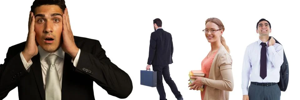 Multiple people of different professions against copy space on white background Stock Photos
