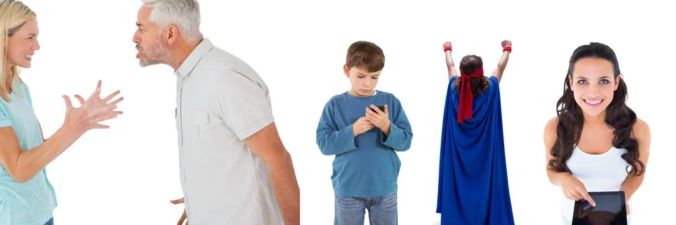 Multiple people of different professions against copy space on white background Stock Photos