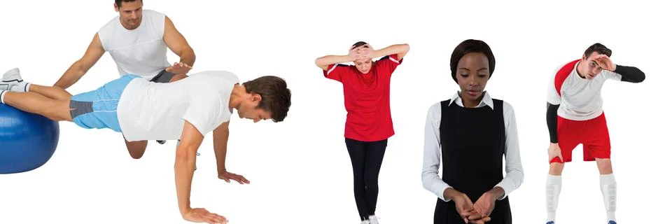 Multiple people of different professions against copy space on white background Stock Photos