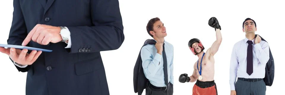 Multiple people of different professions against copy space on white background Stock Photos