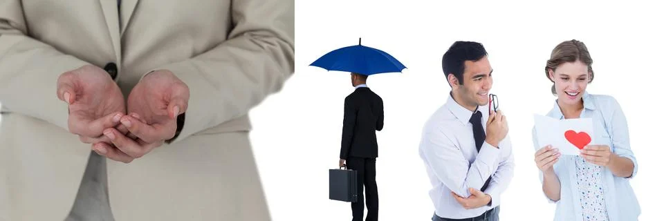 Multiple people of different professions against copy space on white background Stock Photos