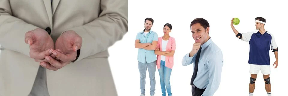Multiple people of different professions against copy space on white background Stock Photos