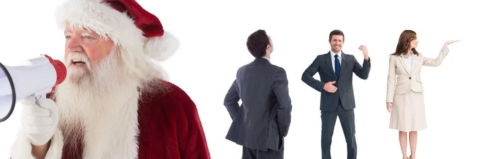 Multiple people of different professions against copy space on white background Stock Photos