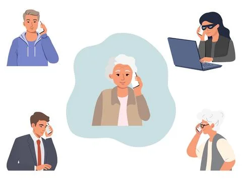 Multiple people engaged in phone calls and online work in remote work colla.. Stock Illustration