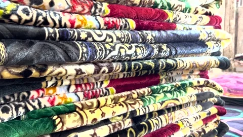 Multiple Persian carpets for sale at the store. Stock Footage 336655162