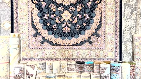 Multiple Persian carpets for sale at the store. Stock Footage 336655164