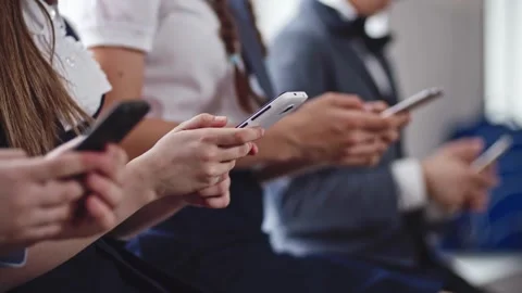 Multiple person on screen using smart phone scrolling tapping browsing using app Video stock 336248931