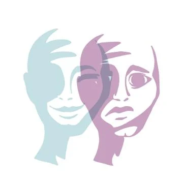 Multiple personality. Mask of a man. Stock Illustration