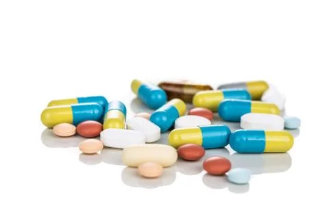 Multiple pills tablet, caplet, capsule. Medication for various disease. Stock Photos