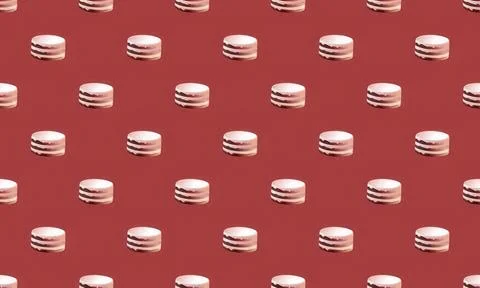 Multiple pink and white striped candies on red background Stock Illustration