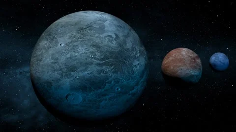 Multiple planets rotating in close proximity in outer space 스톡 동영상 279816595