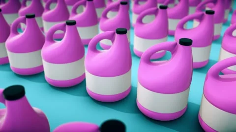 Multiple Plastic bottle for laundry detergent bleach dishwashing liquids Stock Footage 148490421