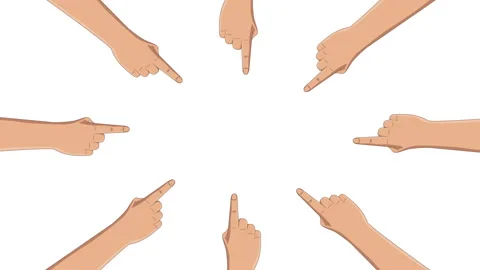 Multiple pointing hands animation with attention focus gesture to the center. Stock Footage 333344122